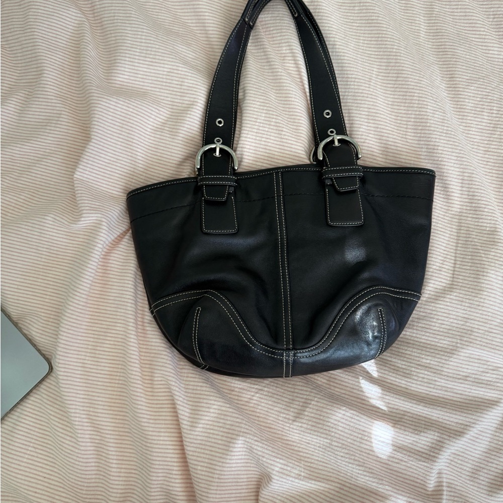 Vintage coach soho leather tote bag 9544 black and white contrast mini